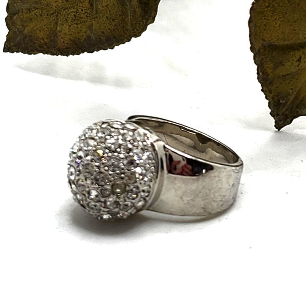 "5/$40" Silvertone Pave Crystal Cluster Statement Ring Sz 7.5